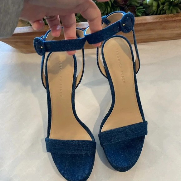 Veronica Beard Darcelle Ankle Strap Stiletto Sandal Mountain Blue‎ Denim 10 NWT - Picture 3 of 7